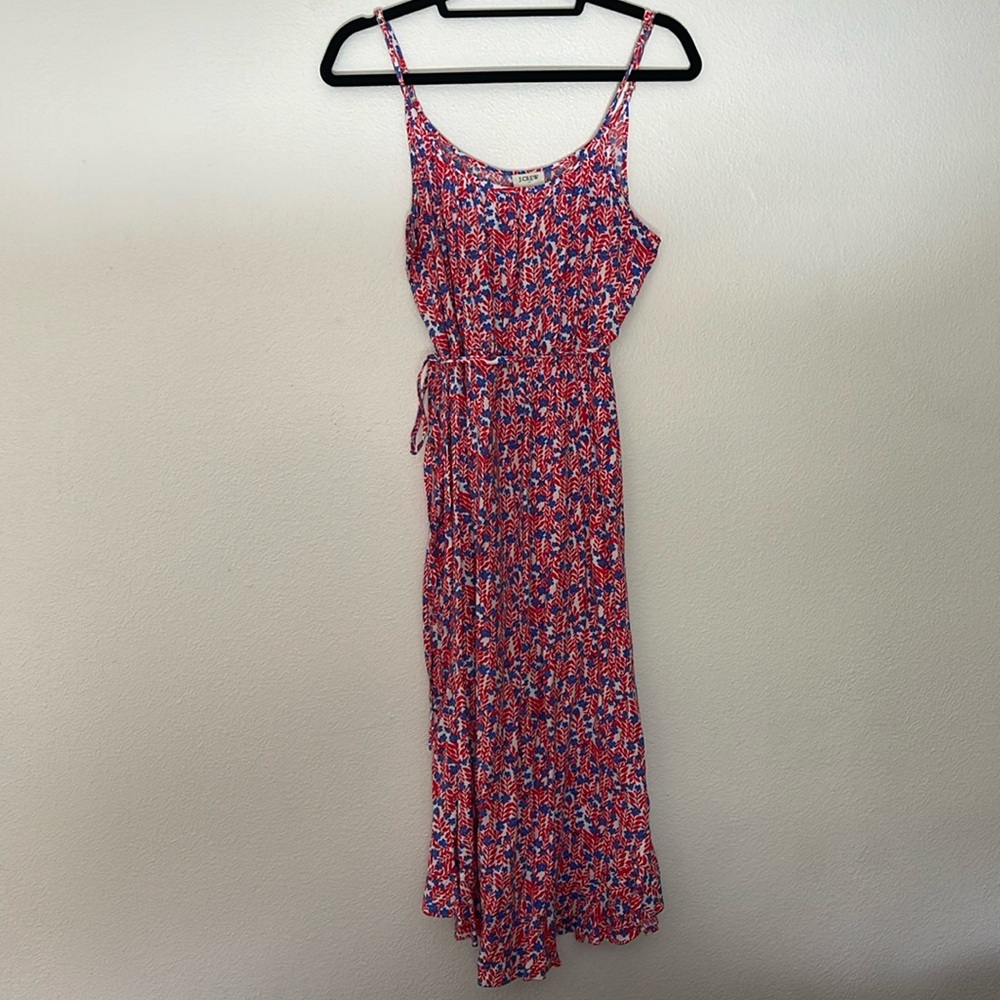 Jcrew red white blue floral print dress